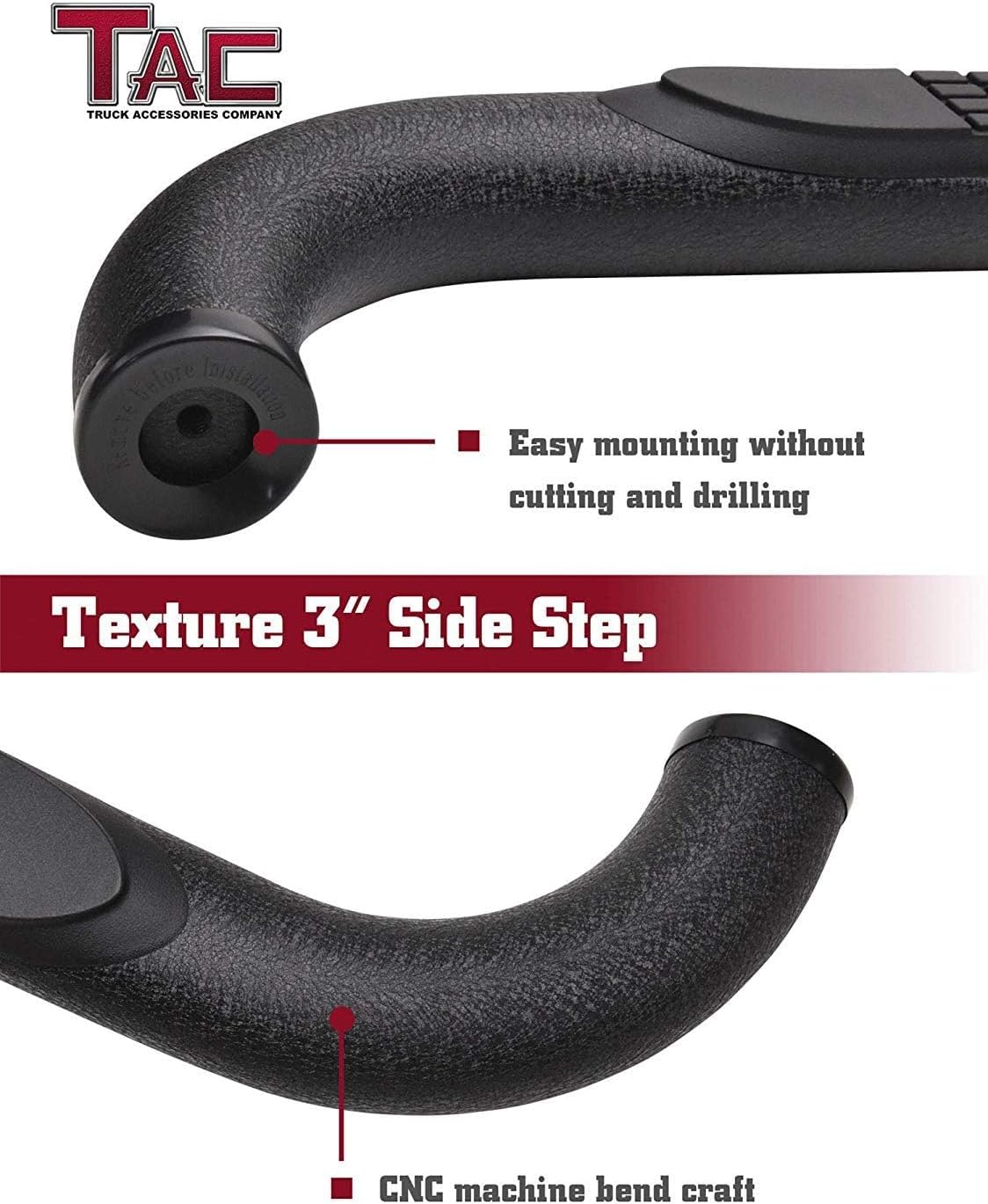 TAC Side Steps Running Boards Fit Chevy Silverado/GMC Sierra 2001-2018 1500 & 2001-2019 2500/3500 Crew Cab (Exclude C/K Classic) Truck Pickup 3" Side Bars Nerf Bars Off Road Accessories