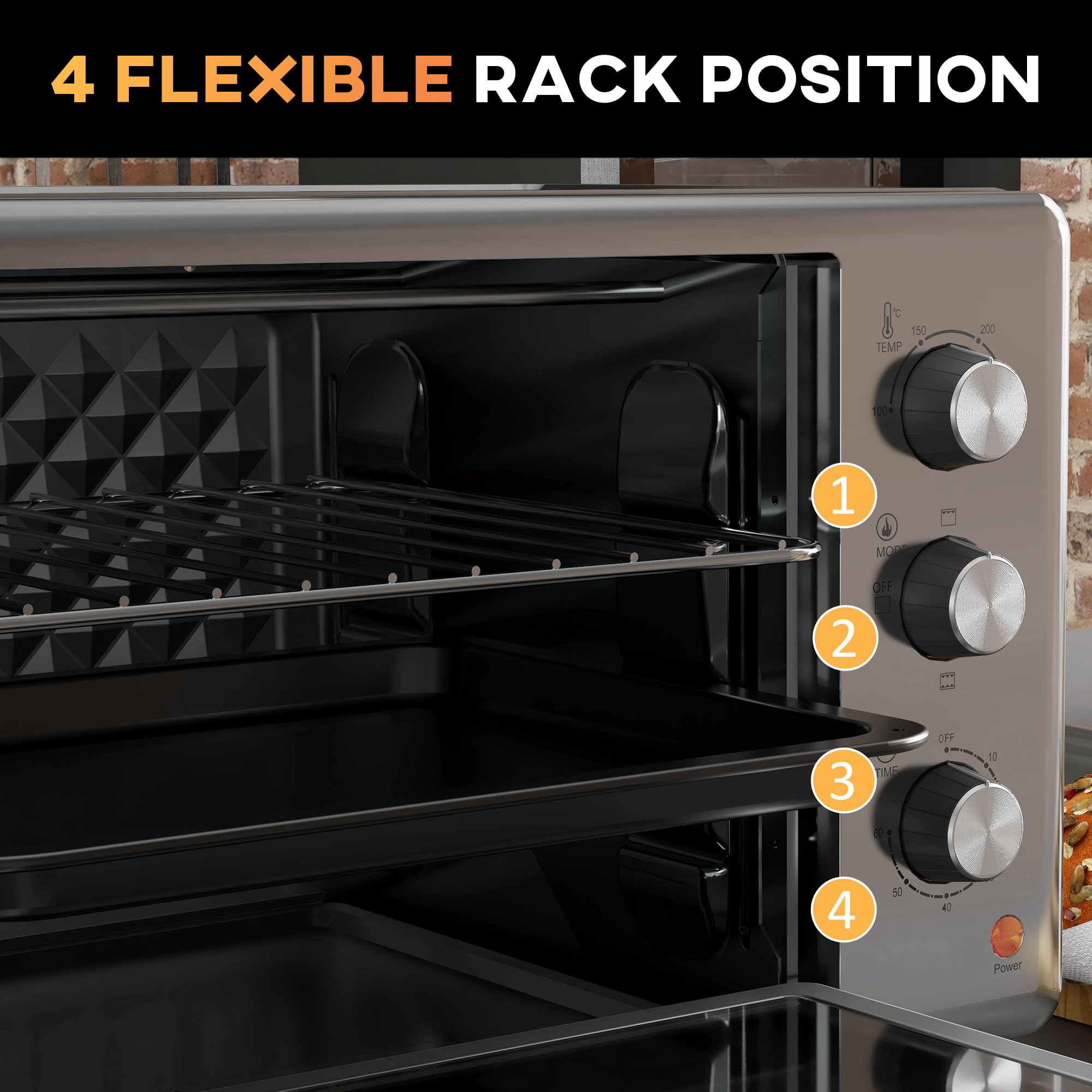 HOMCOM Four électrique 30L, Mini four électrique avec 3 fonctions de cuisson, température et minuterie réglables, avec poêle et grill, 1600W, argenté