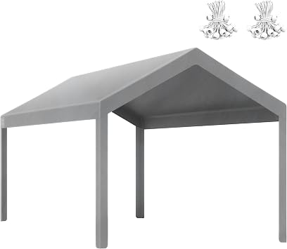 Heavy Duty 12x20FT Carport Replacement Canopy Cover, Waterproof UV Protected Tarp Replacement Top for Carport Frame with Ball Bungees, Car Garage Shelter Gray, Top Cover Only