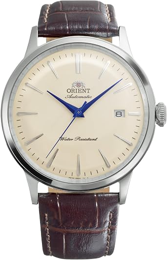 Orient Bambino RA-AC0033Y30B 40.5mm Automatic Mechanical Men s Dress Watch   Ivory Dial, Stainless Steel Case, Brown Leather Strap, Domed Mineral Crystal & Date Display