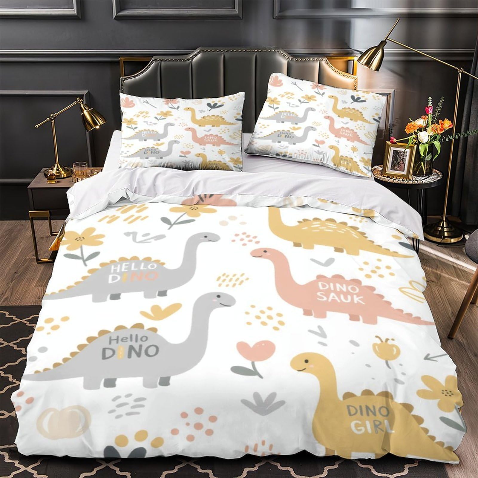 Housse de couette dinosaure 140x200 microfbre lit enfant single