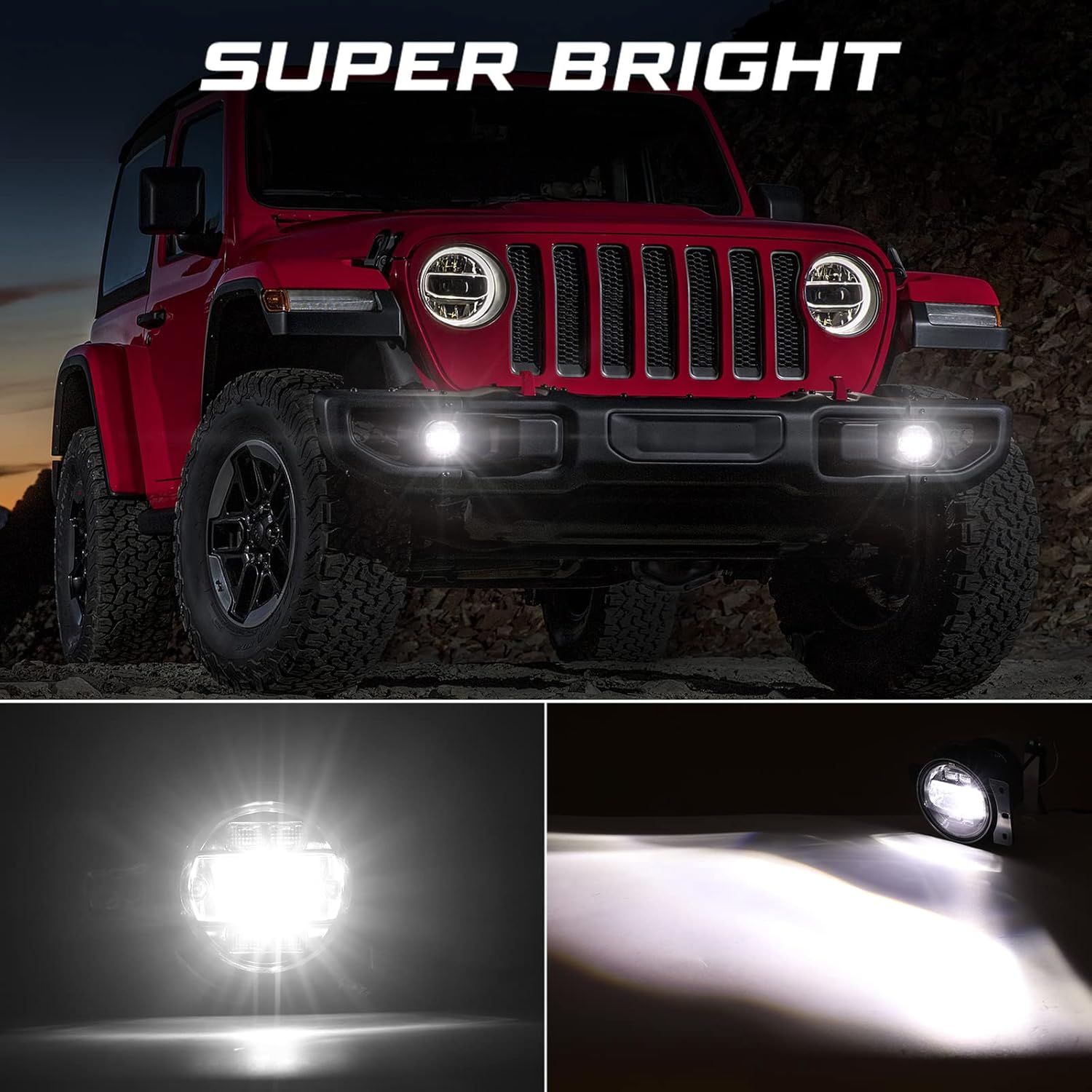 Kiwi Master LED Fog Lights for Jeep Gladiator JT 2018-2025 Jeep Wrangler JL/4xe Accessories Bumper Lamps Assembly Kit, 3 Brackets Fits Sport/Willys Mojave Sahara Rubicon/Steel Bumpers, Pair