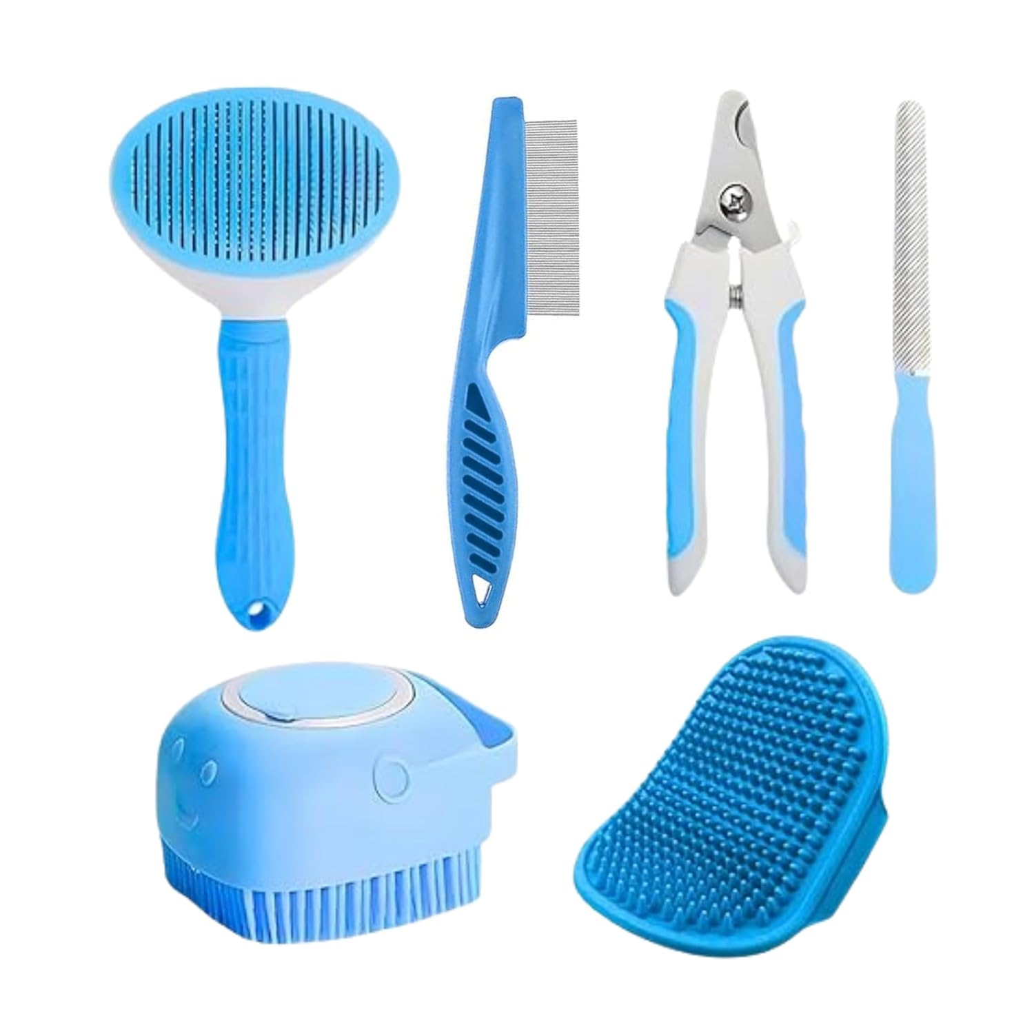 5-in-1 Pet Grooming Tool Combo | Flea Comb, Auto Slicker, Nail Cutter, Shampoo Brush & Palm Glove | All-in-One Grooming Kit for Dogs & Cats | Bathing, Shedding & Nail Trimming (Multicolor) 5-in-1 Pet Grooming Tool Combo | Flea Comb, Auto Slicker, Nail Cutter, Shampoo Brush & Palm Glove | All-in-One Grooming Kit for Dogs & Cats | Bathing, Shedding & Nail Trimming (Multicolor)