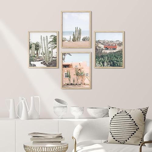 Miniatura 2 de SIGNWIN Arte de pared enmarcado de cactus, desierto de cactus, juego de 4 impresiones de decoración de pared de desierto de cactus, decoración de