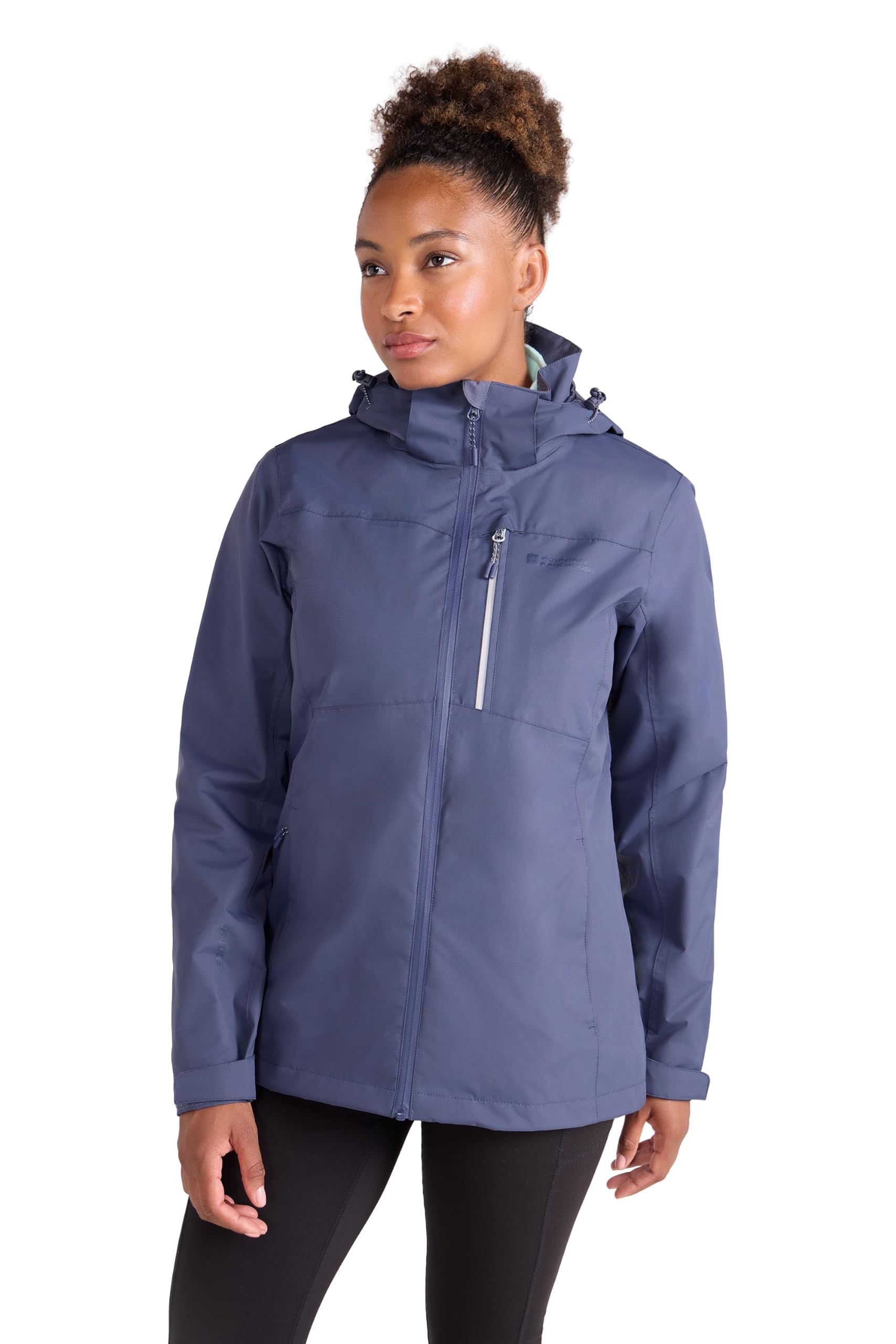 Mountain Warehouse Women's Blue Rainforest Jacket -Waterproof Rain Coat With Pockets & Adjustable Hem, Mesh Lined, Packaway Hoodie - For Spring Summer & Outdoors Size 14