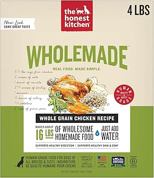 The Honest Kitchen Human Grade Wholemade Dehydrated Whole Grain Dog Food, Chicken 4 lb (16lbs)