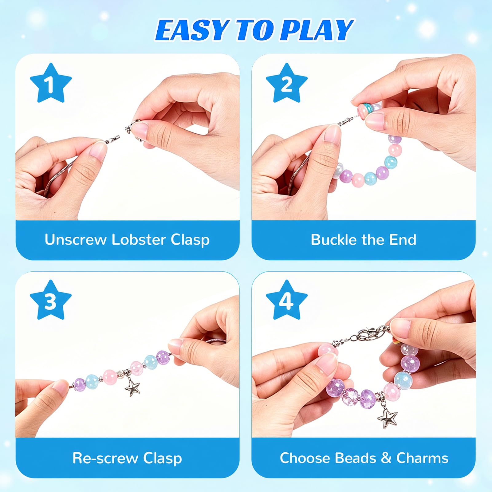 JeeMoien kit creazione braccialetti ciondoli per bambine 5,6,7,8-12, kit braccialetti amicizia con scatola portagioie, regalo compleanno blu per bimbe 6-11 anni