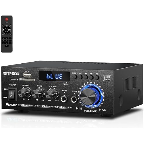 Bluetooth Stereo Receiver Amplifier,RMS 50W x 2 Peak Power 800W Home Audio Amp with FM Radio,USB/SD Inputs Remote Control, Wireless Power Amplifier for Home TheaterSpeakers,Karaoke,Garage