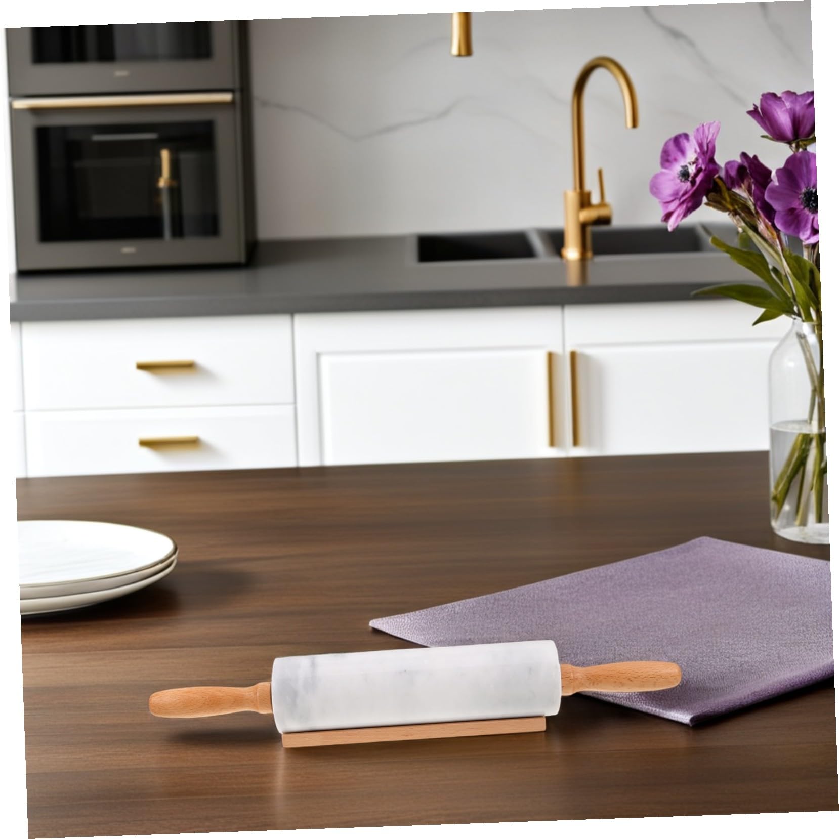 3 Piezas Rodillo de Mármol para Hornear Diseño Ergonómico Antideslizante Superficie Pulida sin Adherencias Resistente y Fácil de Limpiar para Masa Pasteles Pizza y Fondant Cocina