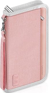 Reisepass Tasche Familie Reisepasshülle mit RFID-Blocker, Wasserdicht Reiseorganizer, Travel Organizer Damen Herren für Reisedokumente kreditkarten Tickets Ausweis, Rosa