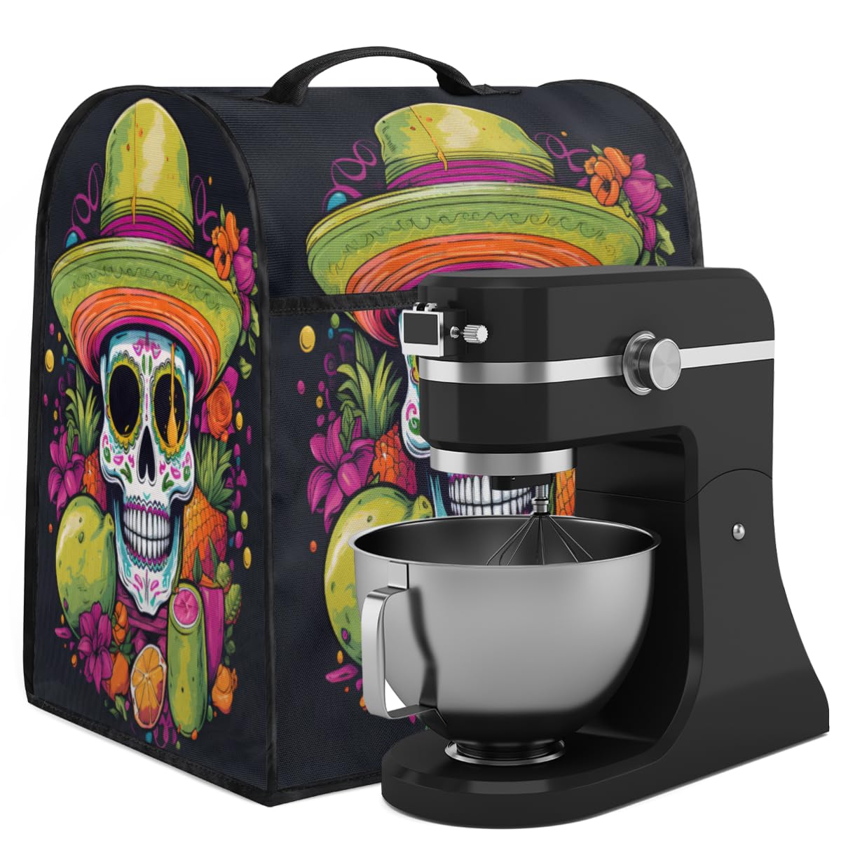 Coffee Maker Cover Sugar Skull Mexico Kitchen Appliance Covers Small Appliance Covers Blender Cover Juicer Cover Dust Covers for Kitchen Appliances with Top Handle and Pockets,Washable,C373