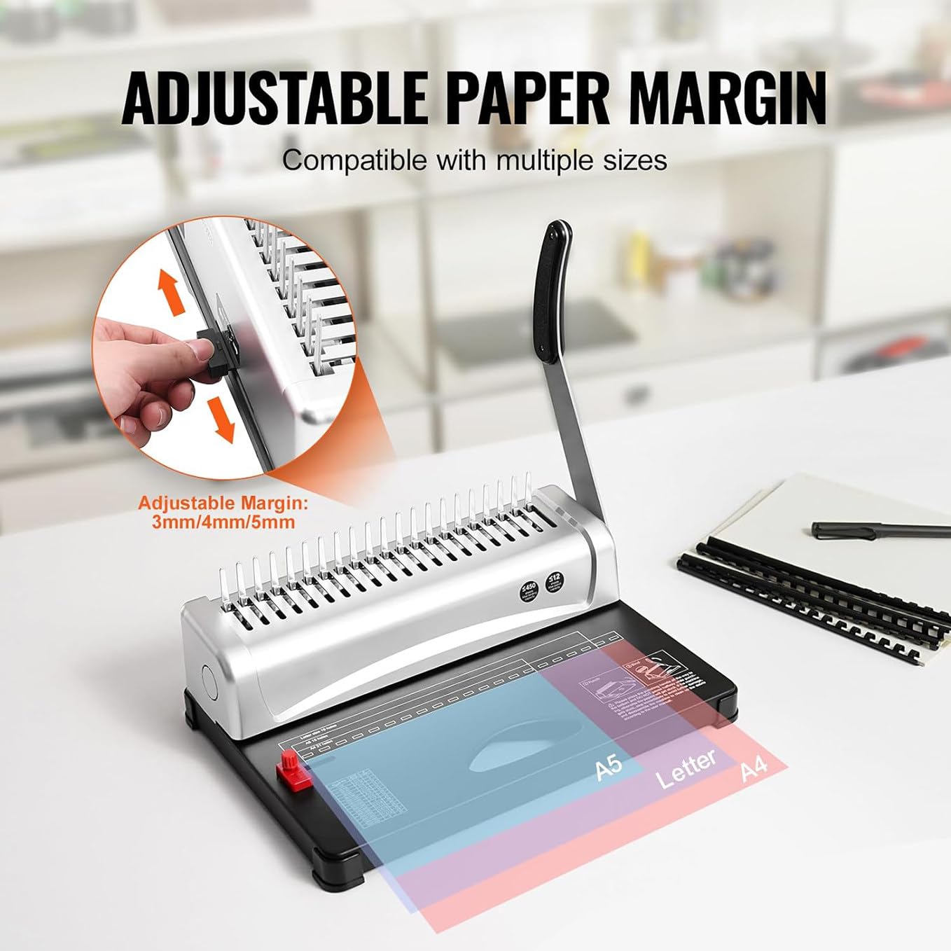 Perforatrice rettangolare manuale e cucitrice, margine di fori multi-formato per libri di biblioteca, ufficio, scuola e esigenze di rilegatura aziendale