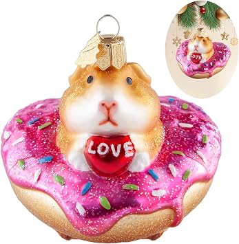 Christmas Ornament,Glass Guinea Pig Ornament,Christmas Tree Decoration | Guinea Pig Collection,Donut Pendant Ornament,Hand-Blown Glass Hanging Ornaments for Holiday Party Home Gifts