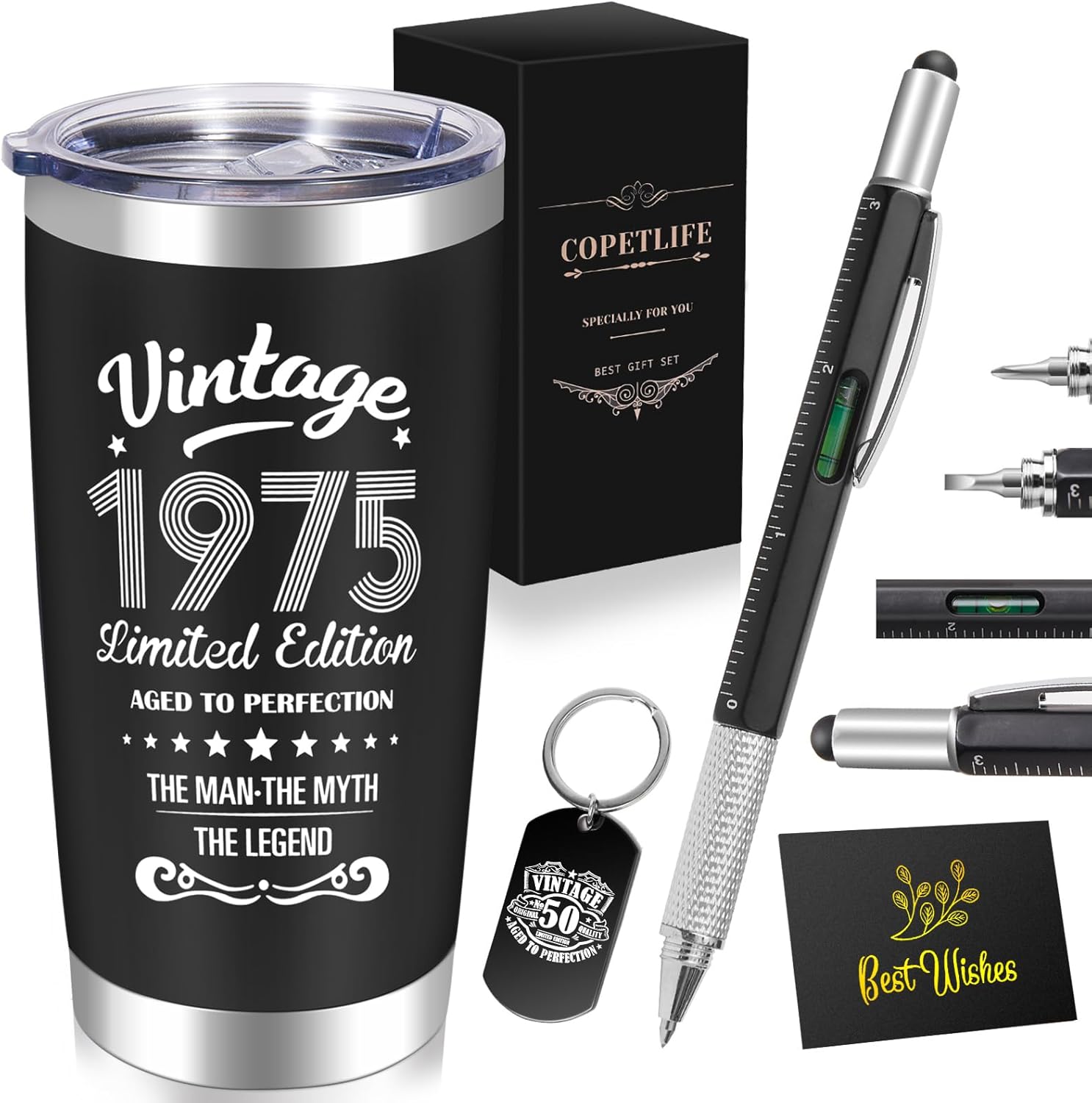 50th Birthday Gifts for Men, 1975 50th Birthday Decorations Gifts Ideas for Him, Turning 50 Gift Ideas, Cool 50 Year Old Gifts for Husband, Dad, Grandpa, Friends, Teachers, Boss, 20oz Tumbler Gift Box