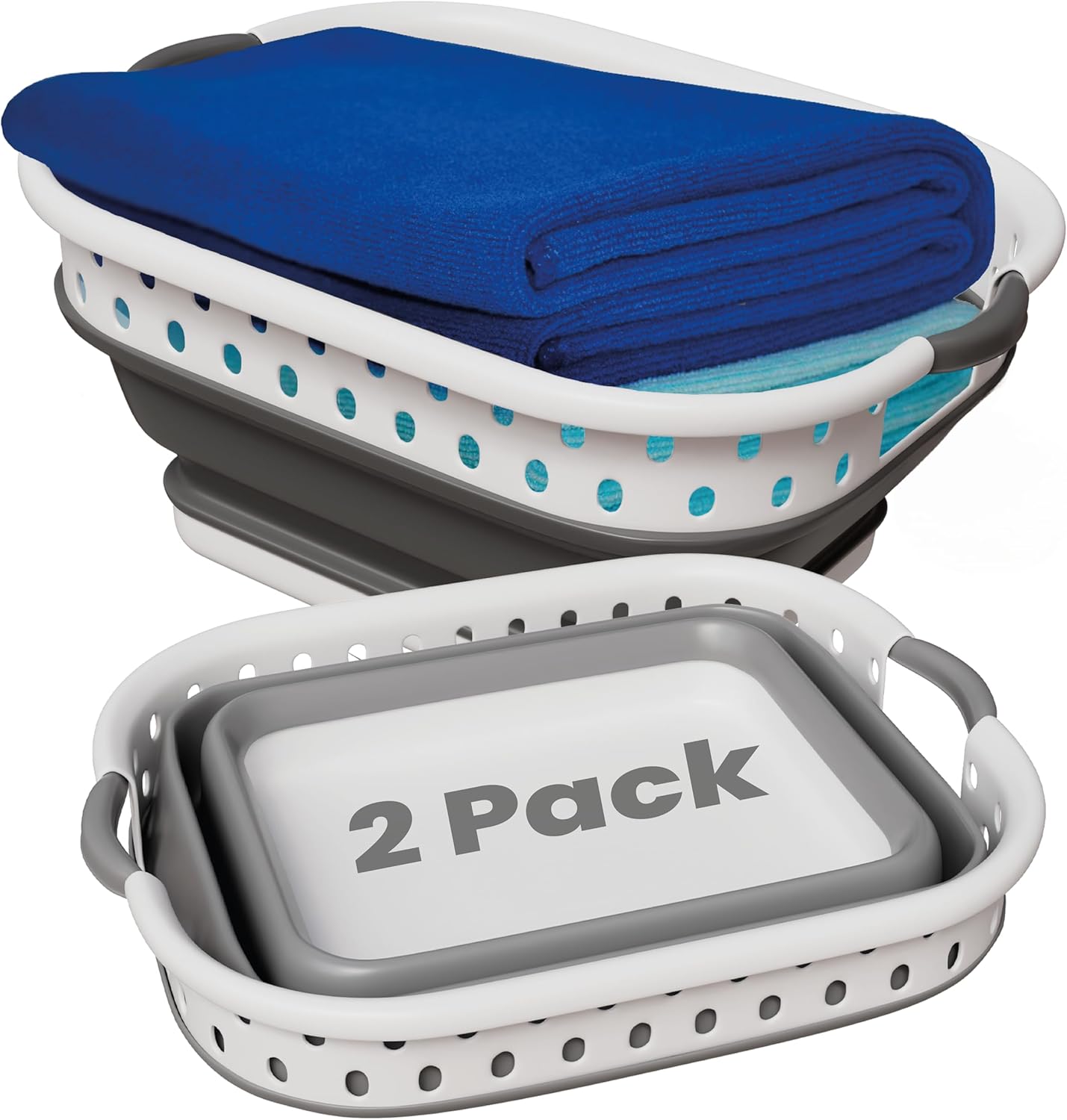 Ideality Shop Collapsible Laundry Baskets - Set of 2 Laundry Hamper 3 Handled Plastic Dirty Clothes Hamper Foldable Laundry Basket