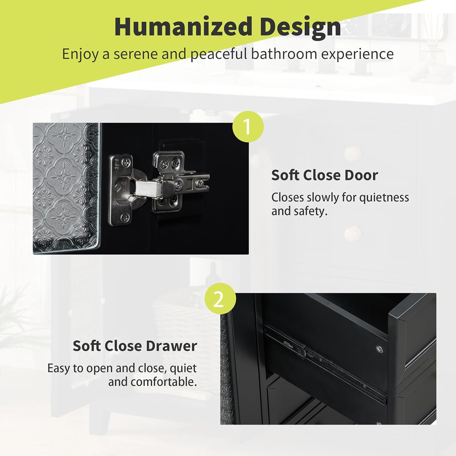 36" Bathroom Vanity with Single Sink Combo, Freestanding Bathroom Storage Cabinet with Ceramic Sink Solid Wood Bathroom Sink Cabinet with a Soft Close Glass Door, Adjustable Shelves and Three Drawers