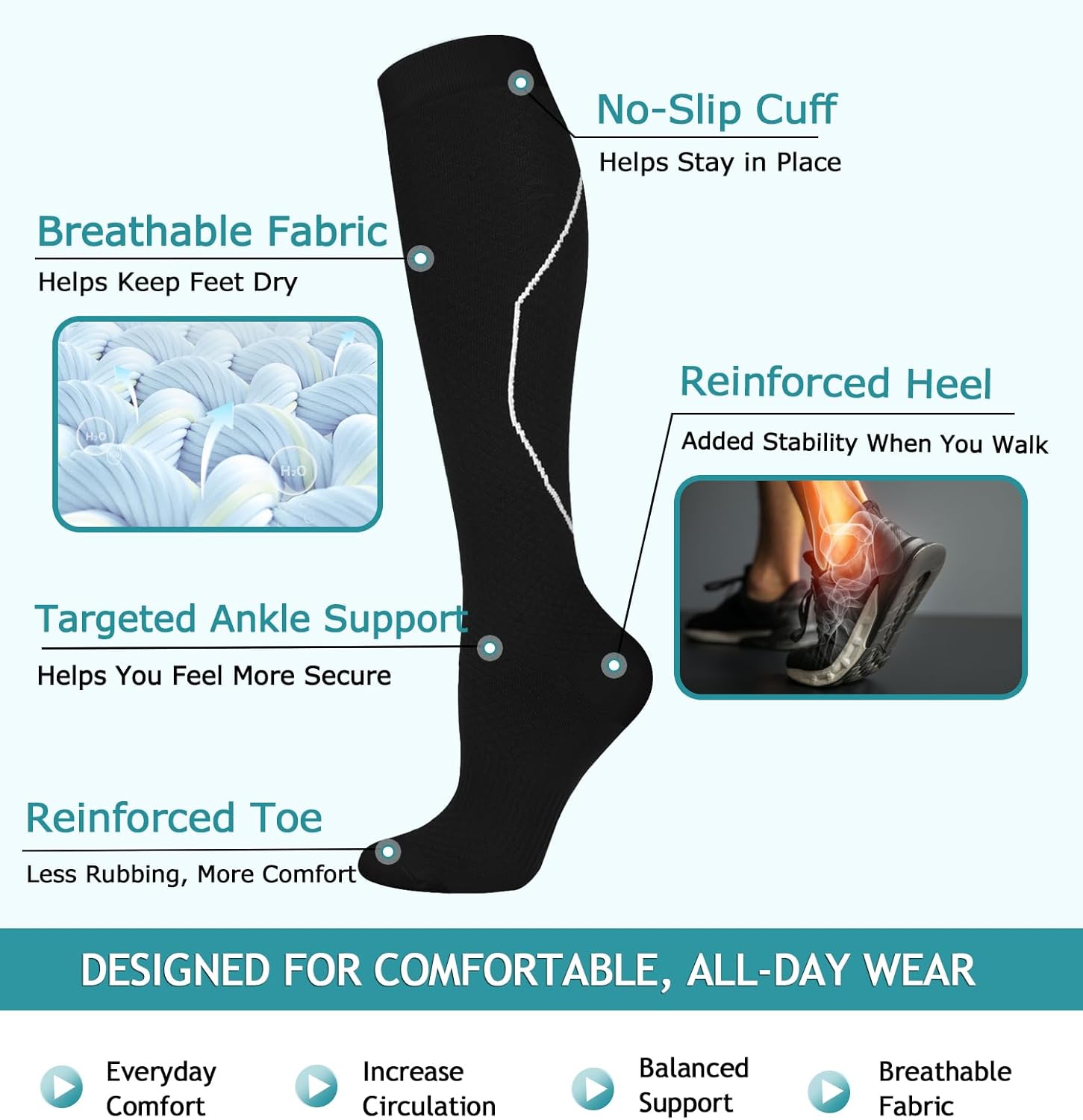 ACTINPUT 8 Pairs Compression Socks for Women & Men,Support Compression Stockings for Medical Running Athletic - Image 4