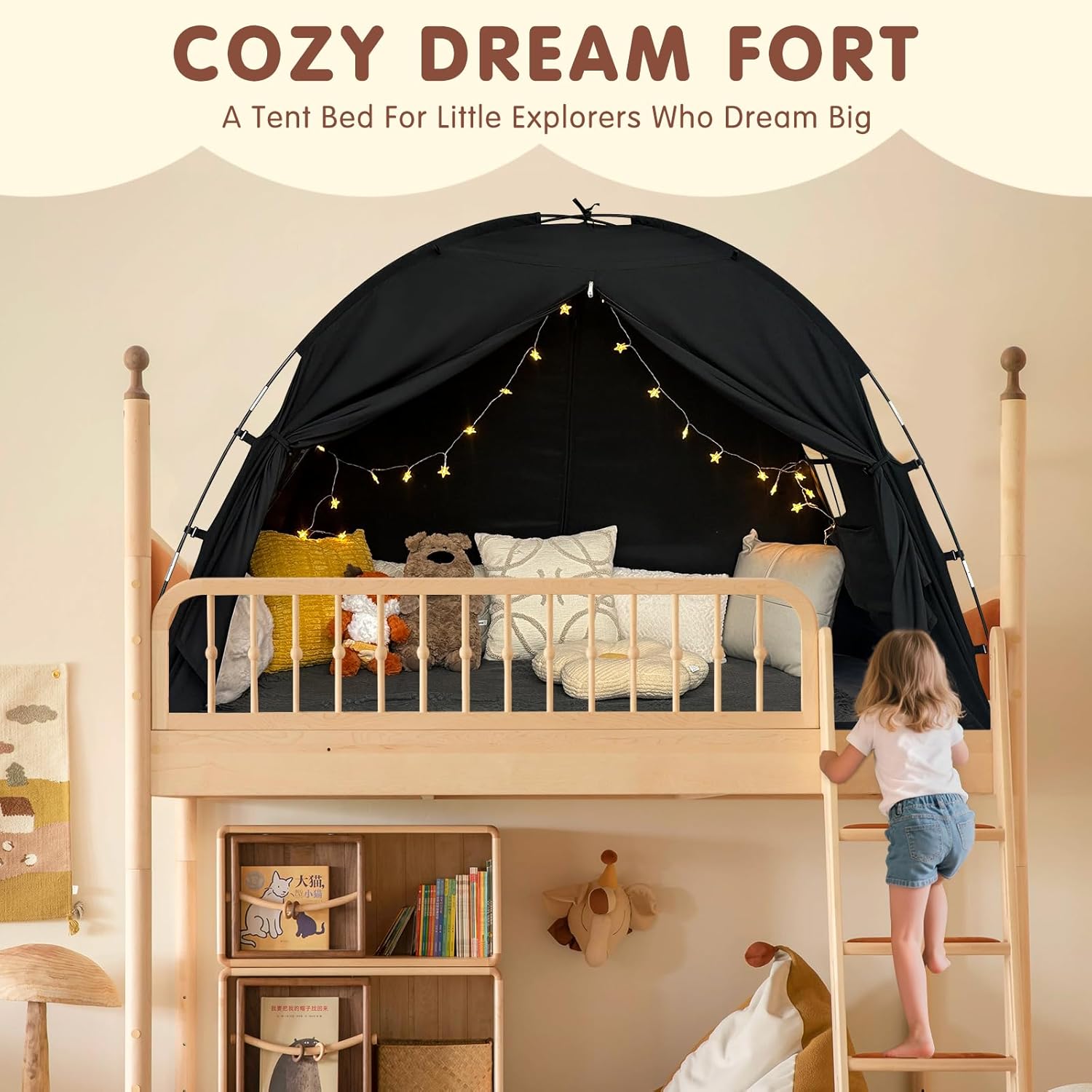 Bed Tent Twin Size - Privacy Sleeping Space with Blackout Design, Breathable Portable Indoor Floor Bed Tent for Toddler Transition、 Cottage Drafty Room Floor use