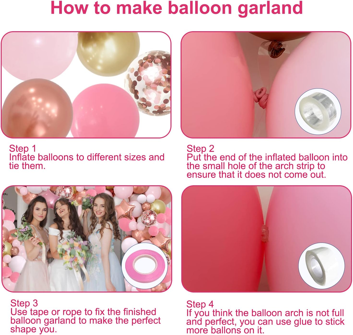 JULLIZ 144Pcs Rose Gold Pink Balloon Garland Arch Kit, Metallic Rose Chrome Gold Balloons for Birthday Wedding Party Bridal Shower Anniversary Decorations with Shiny Star Mylar Balloons