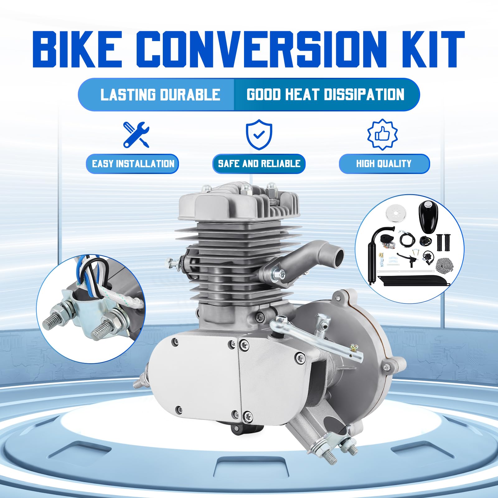 2 Temps kit moteur vélo 50cc Gaz Moteur Kit de Conversion de Vélo Argent