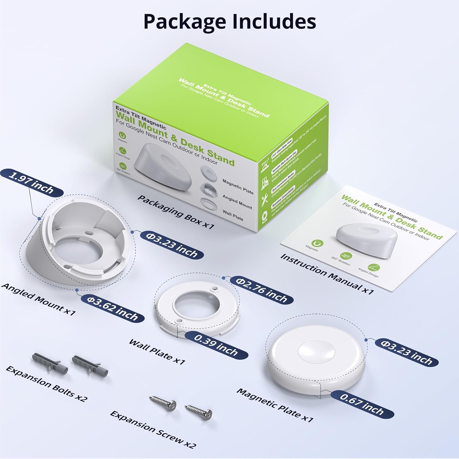 Magnetic Wall Mount Compatible with Google Nest Cam Outdoor (Wired, 2nd Gen) and Outdoor or Indoor, Battery, 4 Installation Methods, Nest Camera Replacement Angled Mount, Nest Cam Desk Stand