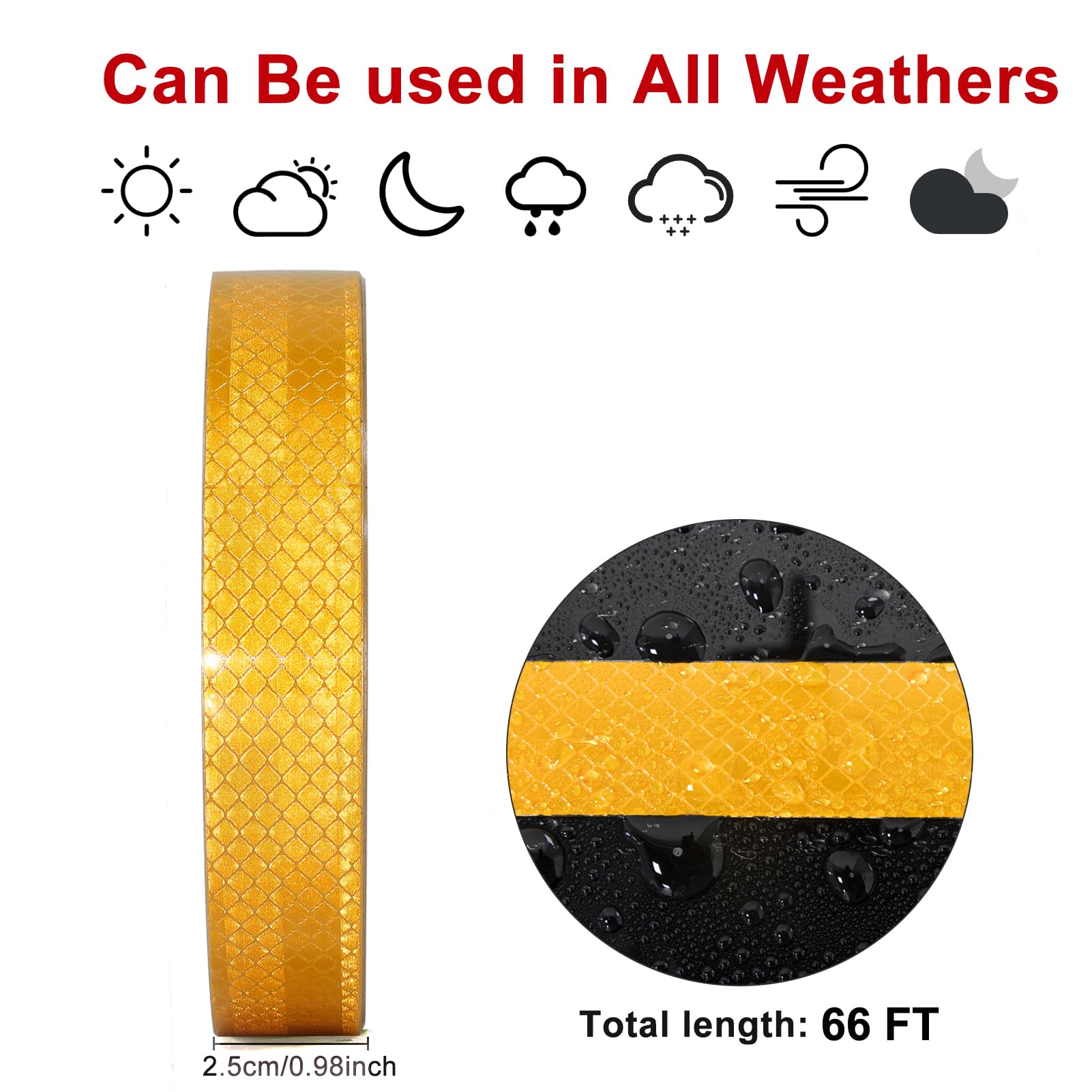 Cinta Reflectante Adhesiva Amarilla 2.5cm*20m Tiras Reflectantes Adhesivas Res Istente Al Aguapegatinas Para Coche Camión Motocicleta Bicicleta Remolque Camper