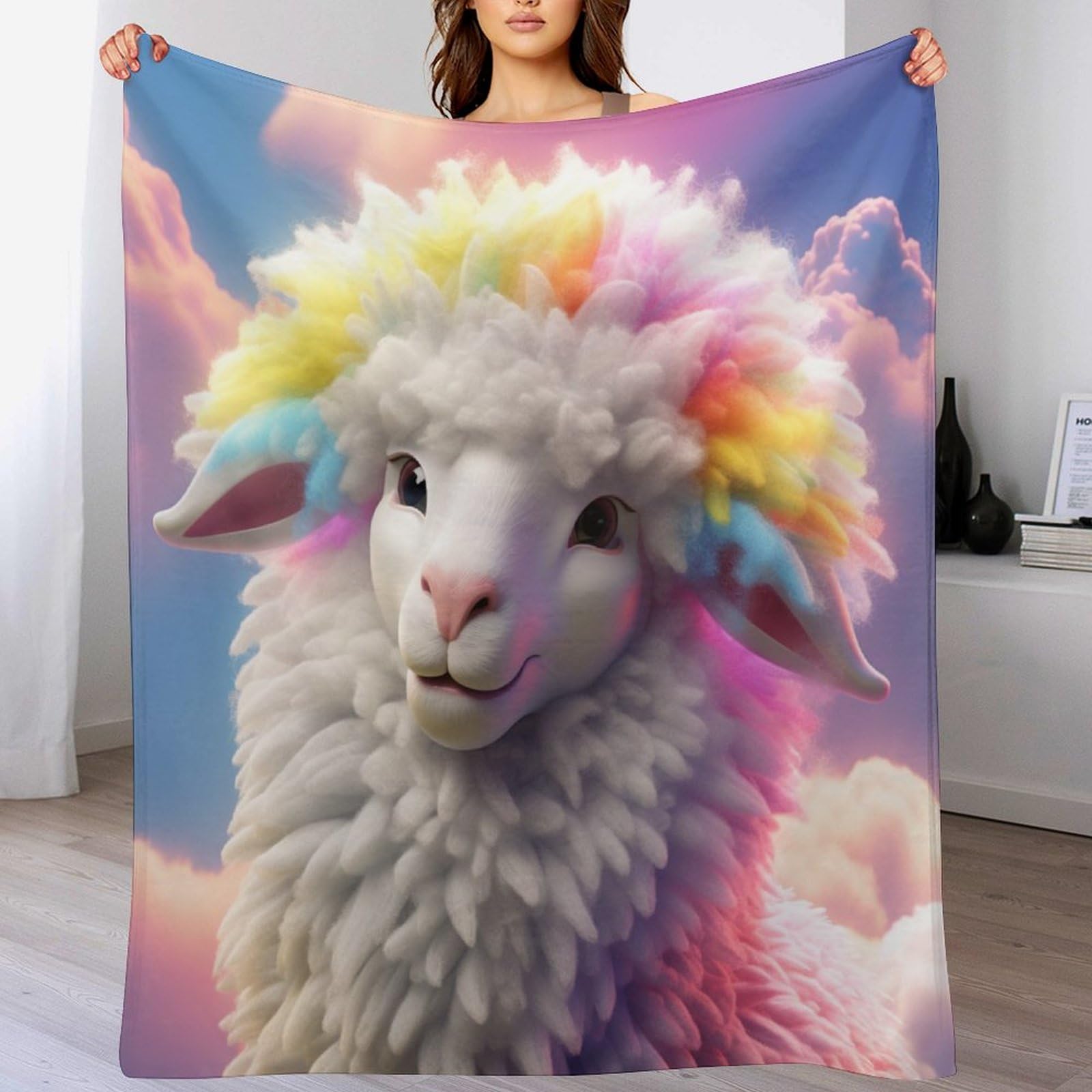 Couverture flannel polaire mouton mignon pour canapé et séjour de 130x150cm