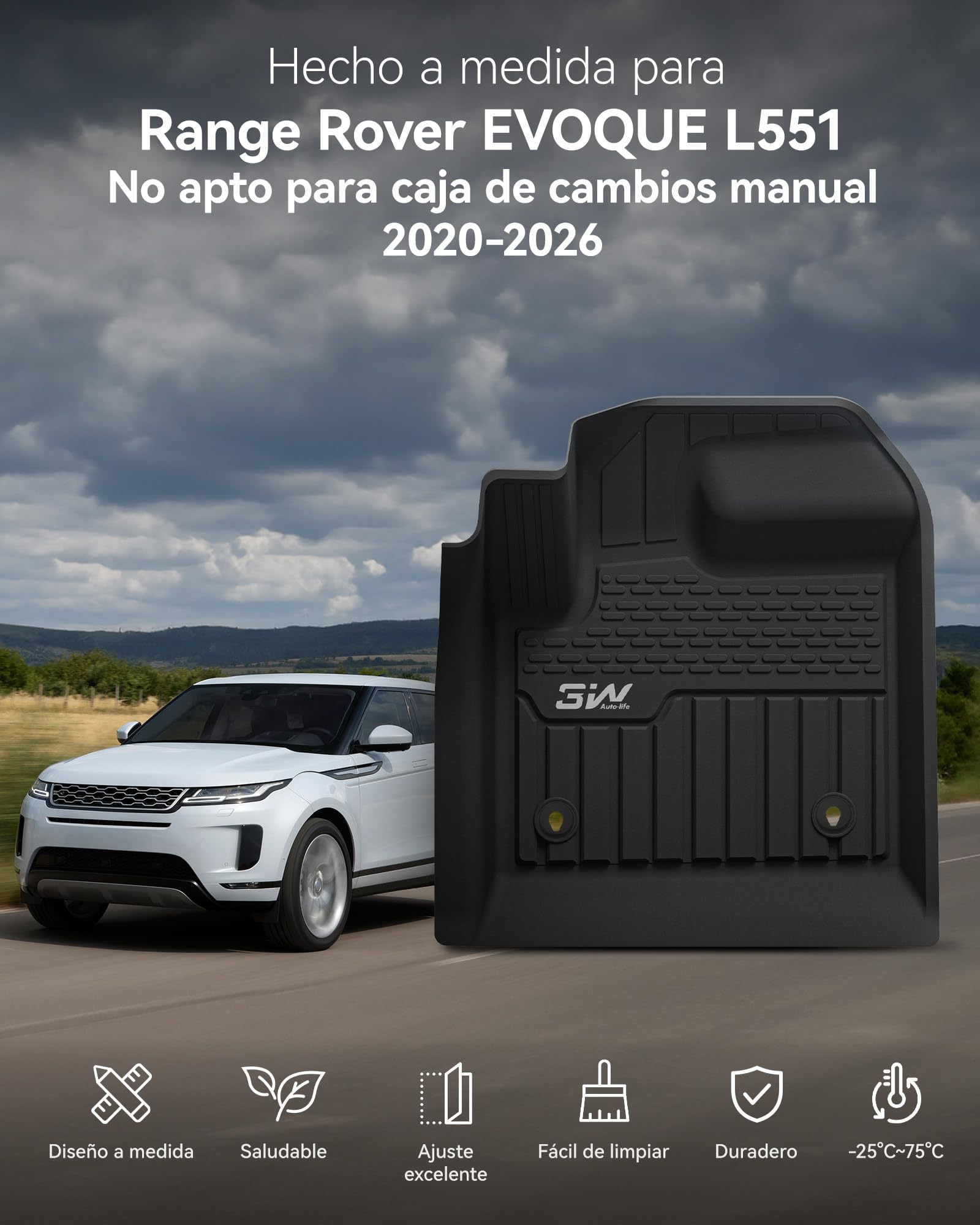 3W Alfombrillas de Coche para Range Rover Evoque L551 2020-2024 2025, TPE Alfombrillas para Todo Tipo de Clima para Range Rover Evoque la 1ª y 2ª Fila Juego Completo, Admite Perros, Accesorios, Negro