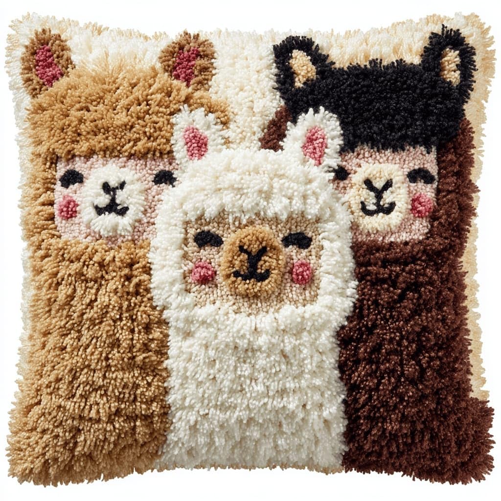AxiangziK Latch Hook Cushion Kits,Alpaca DIY Needlework Pillow Cover Cushion Rug Making Kit,17X17Inch Handmade Embroidery Kits, Decorative Throw Pillow Cover for Sofa Cushions, Bedroom Decor