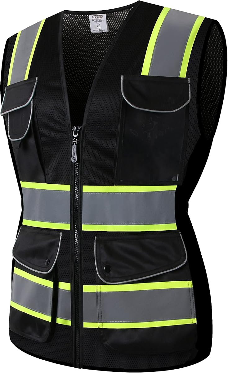 Chaleco de seguridad reflectante JKSafety para mujer de alta visibilidad | Cuerpo de color neón cosido con tiras reflectantes transpirables ligeras que cumplen con la norma ANSI