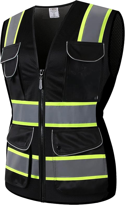 JKSafety Women Hi-Vis Reflective Safety Vest | Neon Color body Sewed Reflective Strips Breathable Lightweight ANSI Compliant