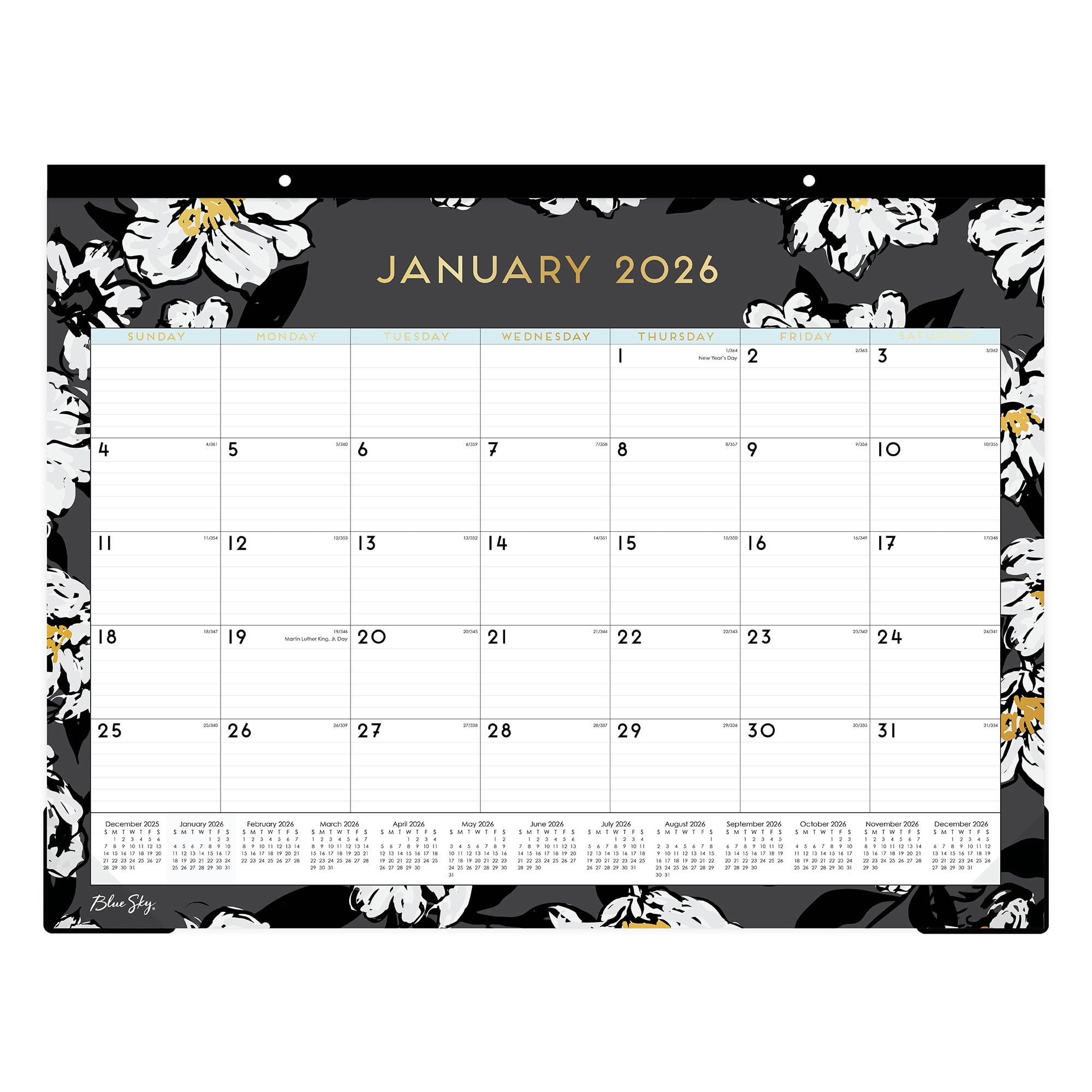 2026 Blue Sky Monthly Desk Pad Calendar, 22" x 17", Baccara Dark, January To December, 110215
