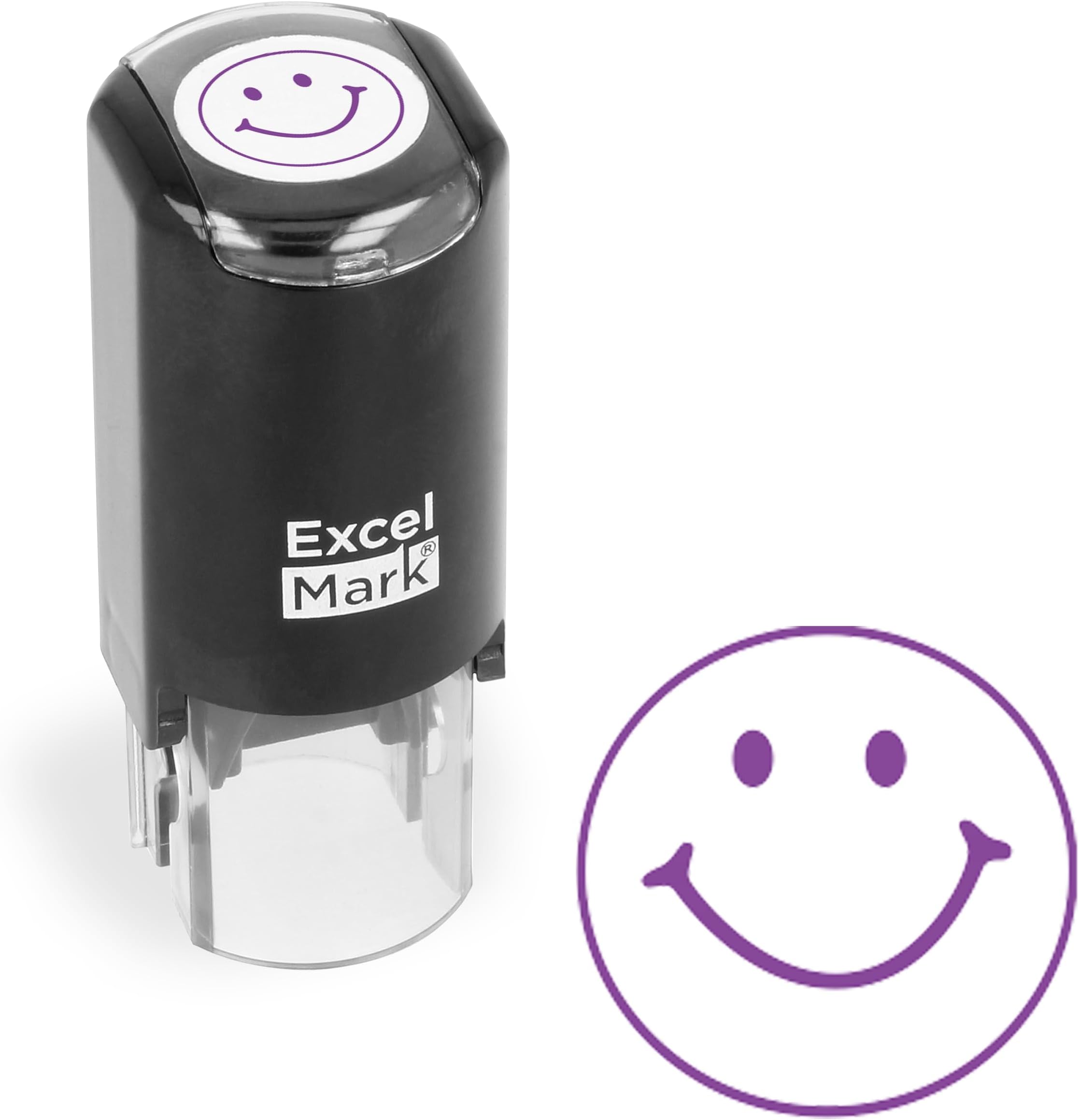 ExcelMark Smiley FACE - Self-Inking Round Teacher Stamp - Purple Ink