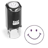 Smiley FACE - Self-Inking Round Teacher Stamp - Purple Ink