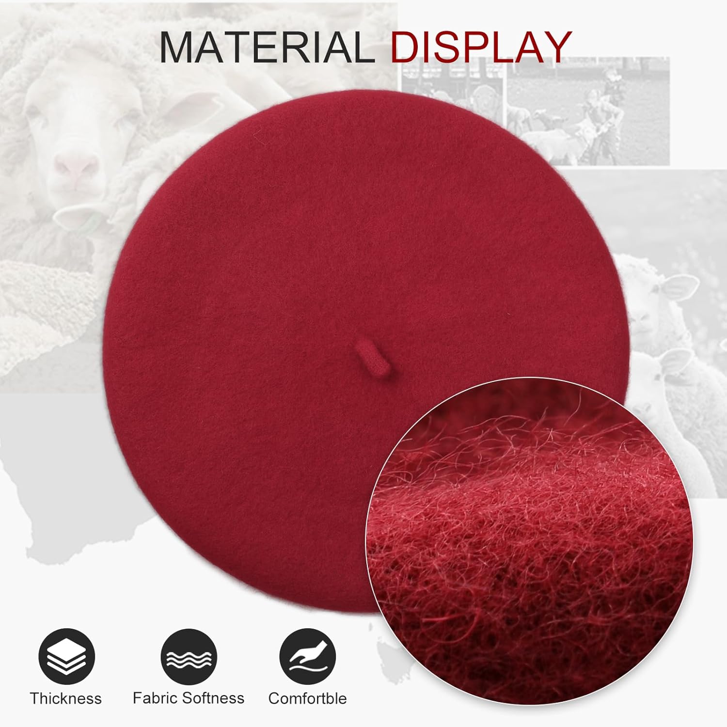 Sumolux Women Beret Hat Wool Vintage French Solid Color Classic Winter Cap - Image 5