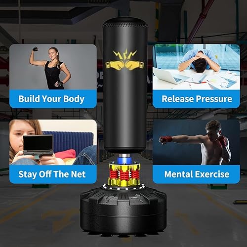 Miniatura 2 de Saco de boxeo con soporte para adulto, equipo de entrenamiento de boxeo de 70 a 205 libras, saco de boxeo pesado independiente para adultos,