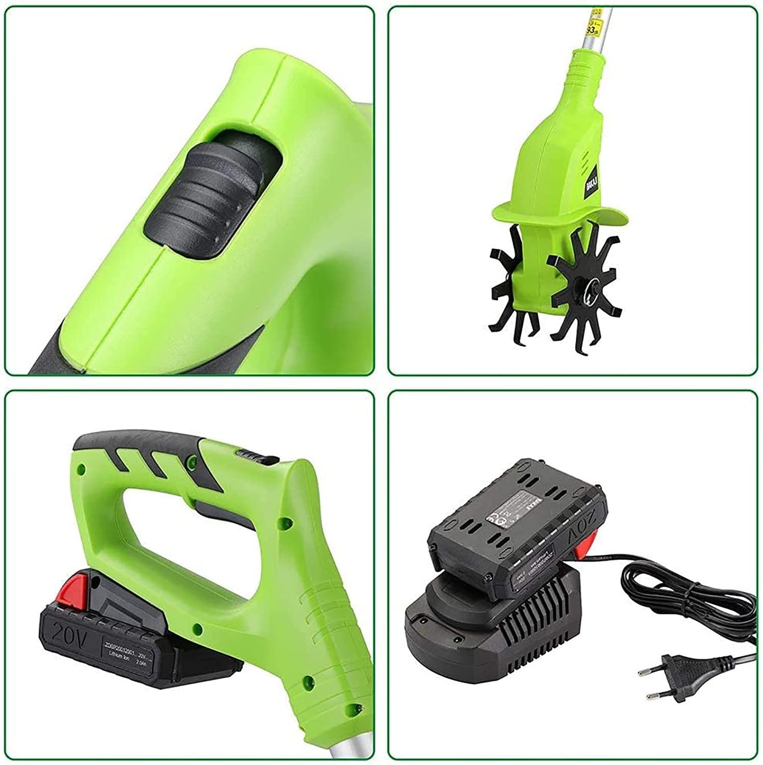 Motoazada para huerto electrozappa con batería de Litio 20 V 4000 mAh azada con Motor eléctrico 2 Cuchillas de 15 cm Ancho Trabajo 10 cm Velocidad 250 RPM Mango ergonómico Cultivo jardín