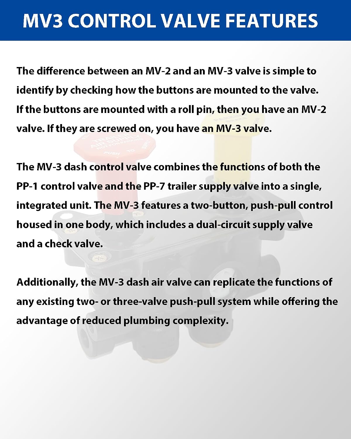 800257 MV-3 Dash Control Brake Valve, 3/8 in PTC, Compatible with Bendix | Replacement for Bendix 800257/065523, Freightliner BW800257 and Volvo 85106365; for trailer parking brakes