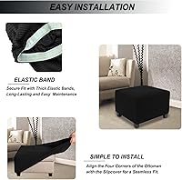 Vista 35 de NeColorLife Funda para Otomán Rectangular de Tela Jacquard Funda Elástica Gruesa Cubiertas de Taburete Reposapiés para Otomán Cuadrado y Rectangular