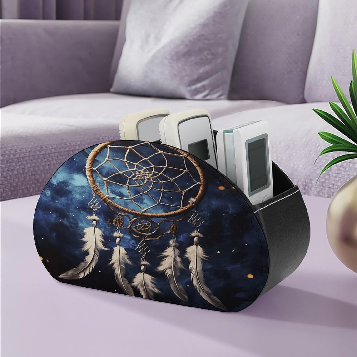Personalized PU Leather Remote Control Holder with 5 Compartments image 5