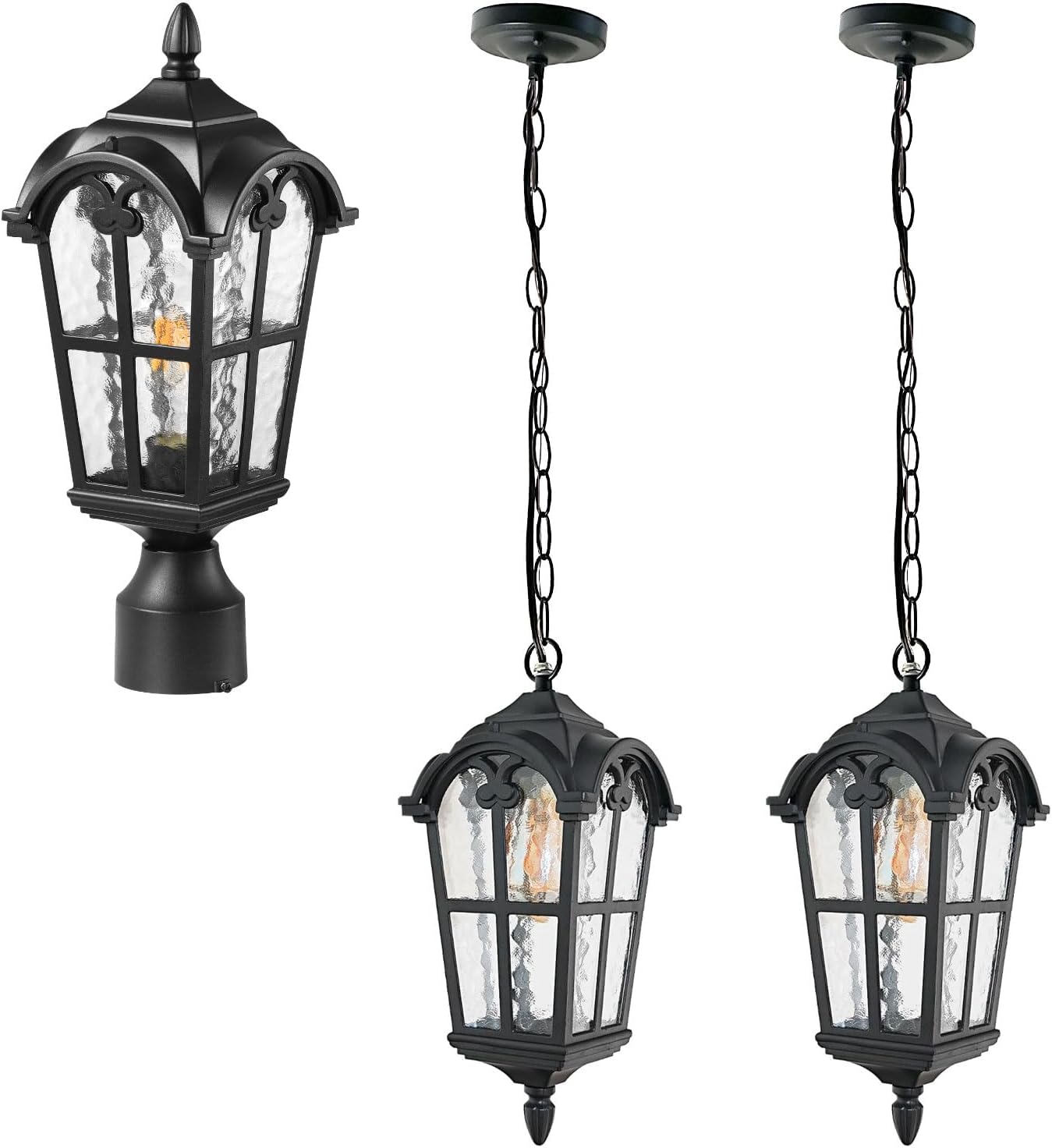 Roman Lighting Series-Aluminum 2 Pack Outdoor Pendant Lights and Outdoor Lamp Post Lights for House Entryway Porch Patio Doorway