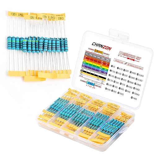 Chanzon 29 valores 2W 1R-1MR ohm Película metálica Kit de resistencias fijas 150Pcs 1% Tolerancia 0.01 MF Orificio Pasante Resistencias Surtido