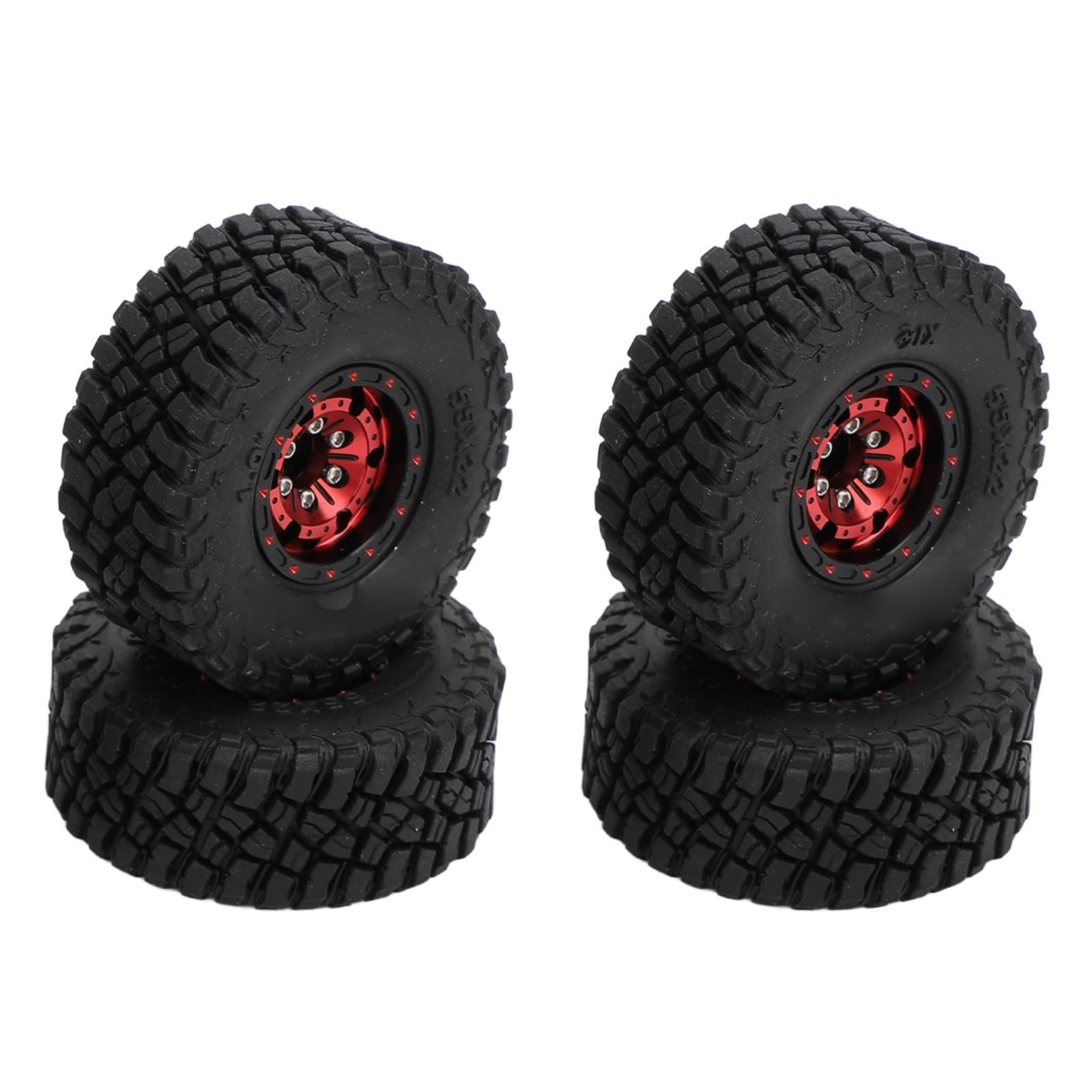 POENVFPO Pneumatici RC, Cerchi in Lega di Alluminio con Battistrada in Gomma Ad Alta Aderenza, Offset Negativo, per Modellini Crawler in Scala 1/18 e 1/24. (rosso)