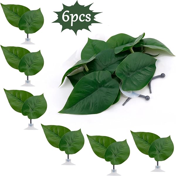 6pcs Double Layer Betta Leaf Hammock, Realistic Plastic Big & Small Leaf Fish Tank Decor with Suction Cups Branches Aquarium Plants for Betta Fish Resting Bed Spawning Ground - 3