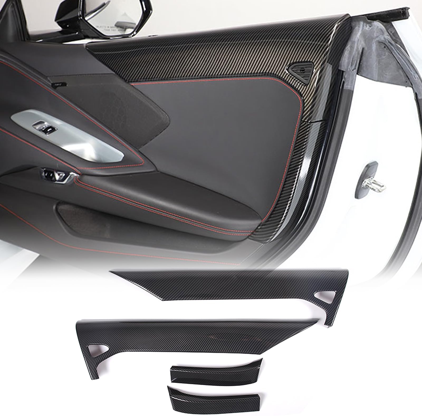 Car Interior Side Door Panel Trim Cover Compatible with Corvette C8 Stingray 2020 2021 2022 2023, Inner Side Door Panel Strip Cover Trim Decoration Accessories (C Carbon Fiber Pattern)