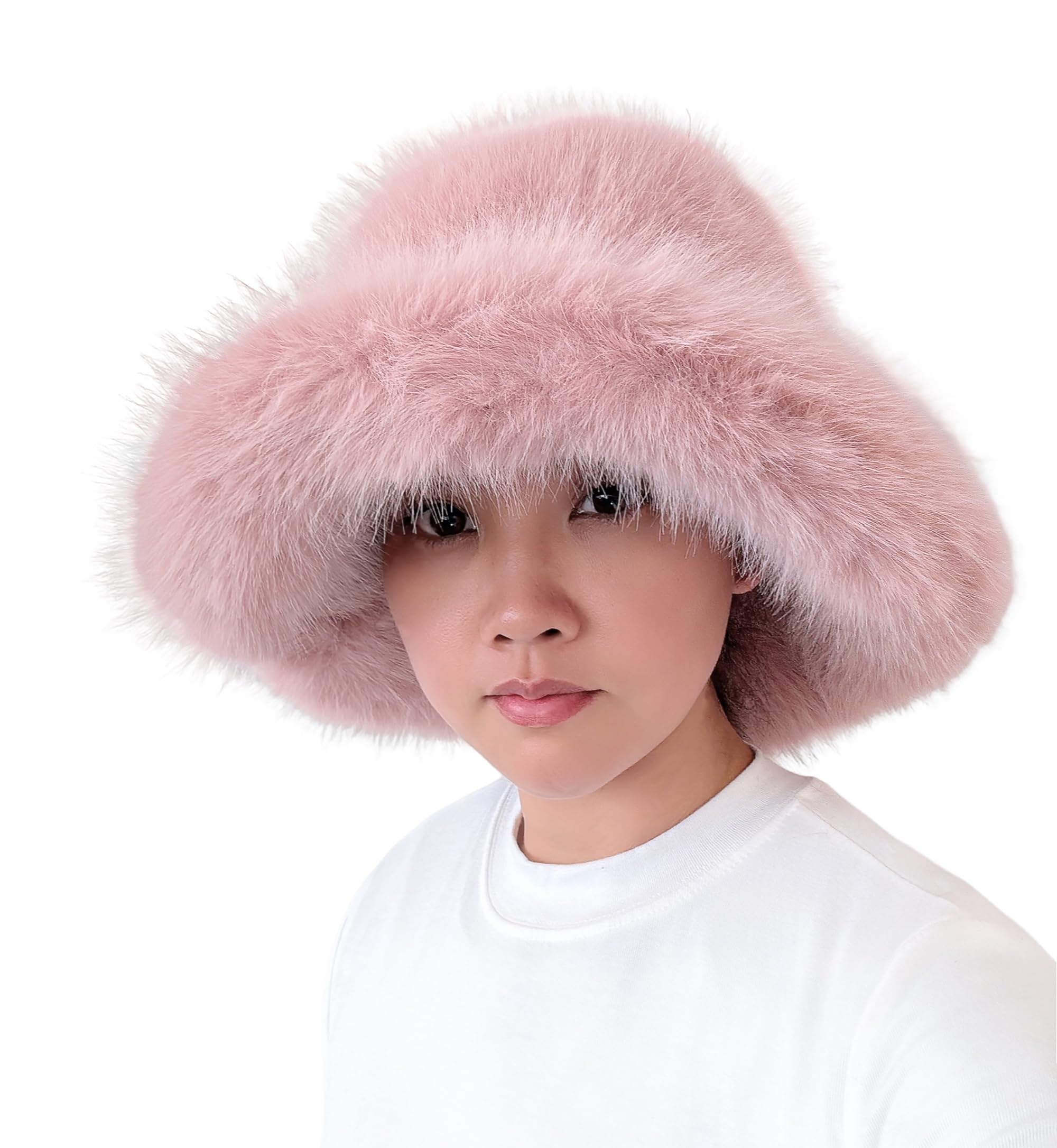 Women\'s Dark Red Oversized Winter Long Pile Fur Wide Moldable Brim Warmer Cap Women\ main image 4