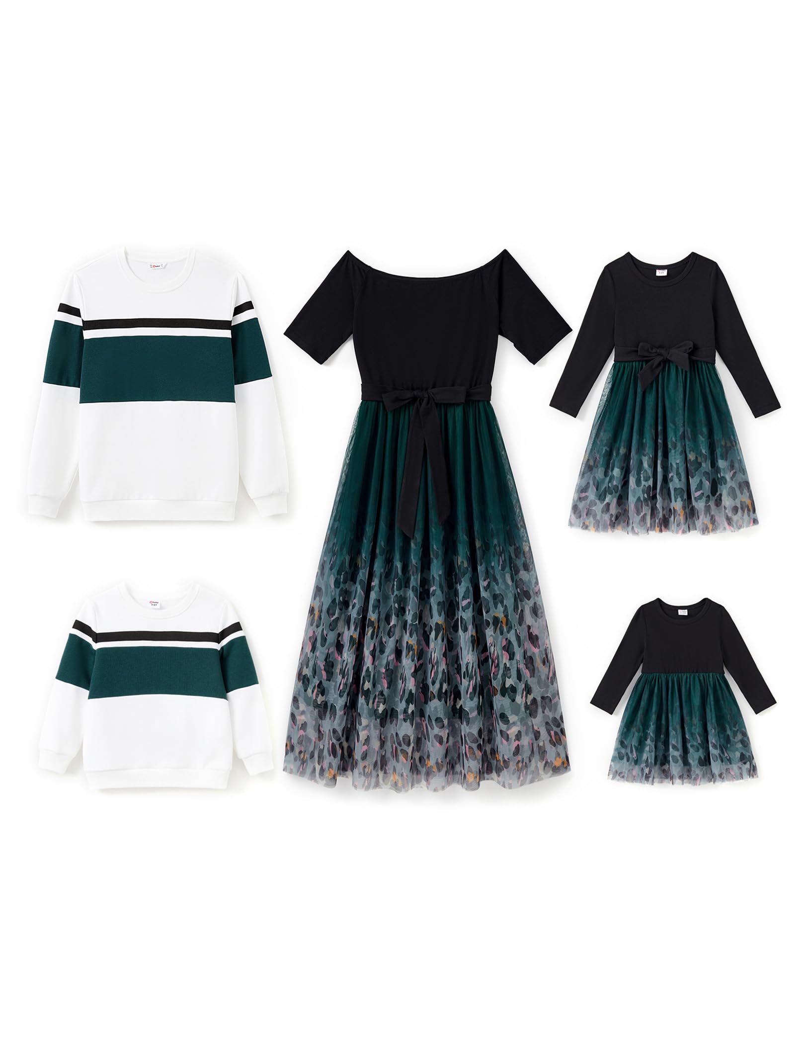 PATPAT Family Matching Outfits Dresses and Sweatshirt Fall Winter Off Shoulder Dresses and Long Sleeve Sweatshirt