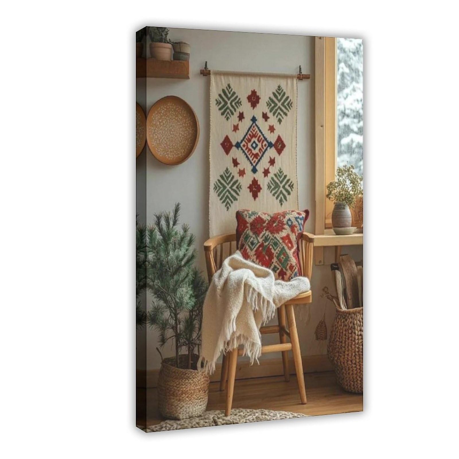 Hallandssöm - Poster su tela con ricamo folk, decorazione per camera da letto, ufficio, stanza, regalo, 40,6 cm di lunghezza x 61 cm di larghezza