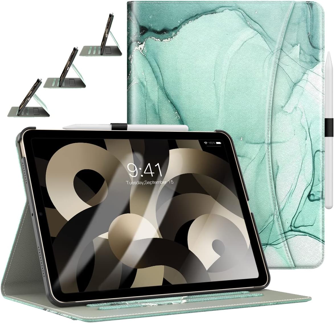 Dadanism Case for iPad Air 5th Generation 2022/iPad Air 4th Generation 2020 10.9 Inch, [Multi-Angle Viewing] Smart Cover with Hand Strap, Auto Wake/Sleep Support Magnetic Charge, Forest Green