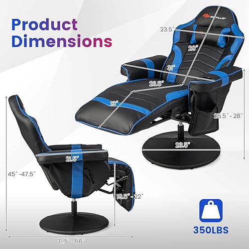 Miniatura 3 de Silla reclinable ajustable para juegos con soporte para tazas, reposapiés, sofá individual ergonómico, sala de estar, asiento de cine en casa con